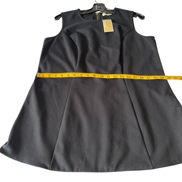 Michael Michael Kors Sleeveless Black Dress With Faux Leather Hem & Back Zipper - Picture 11 of 12